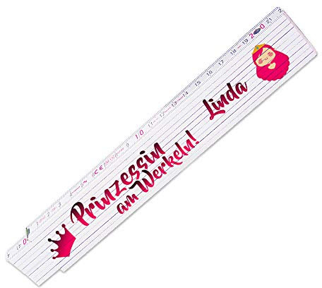 Zollstock mit Namen Linda und schönem Motiv - Prinzessin am Werkeln - für Frauen | Metermaß | Glieder-Maßstab mit Namen bedruckt | Viele Namen zur Auswahl