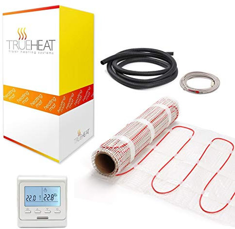 Electric Underfloor Heating Mat Kit for Tile or Stone Floors 200W/m2-1m2 with White Programmable Thermostat