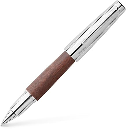 Faber-Castell 148215 - Tintenroller e-motion Holz/Chrom, Metallspitze 0,7 mm, inklusive Geschenkverpackung, Schaftfarbe dunkelbraun/silber