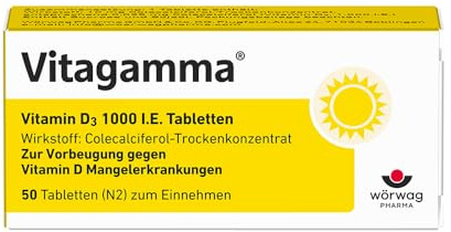 Vitagamma® D3 1000 I.E. Vitamin D Tabletten, 50 Stk. | Zur Vorbeugung einer Vitamin-D-Mangel-Erkrankung bei Risikopatienten, 1x täglich, Apothekenqualität, gluten & laktosefrei