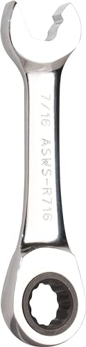 Jonard Tools ASWS-R716, Stubby Ratcheting Combination Speed Wrench, Angled Head, 7/16