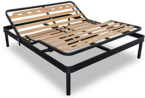EVERGREENWEB - Rete Matrimoniale ELETTRICA 160x190 a Doghe in Legno TAGLIE FORTI XXL alzata MOTORIZZATA Rinforzata Doppia Struttura in Ferro + 5 Gambe Smontabili, Base da Incasso per Letti e Materassi
