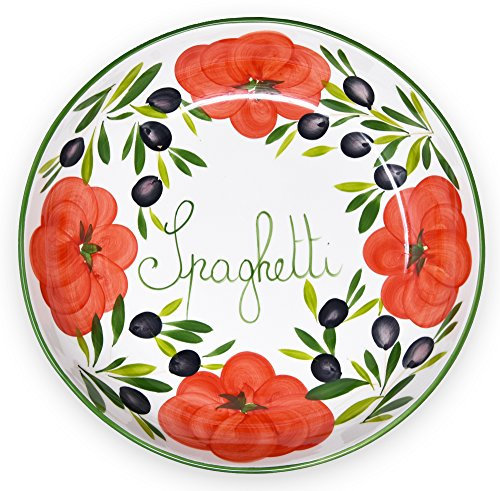 Lashuma Handgemachte Nudelschale aus Italienischer Keramik im Tomatendesign, Runde Pastaschüssel 36 cm, 9 cm tief