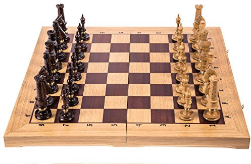 Square - Schach Schachspiel aus Holz - ROYAL LUX - Schachbrett aus Eiche - 65 x 65 cm - Schachfiguren geschnitzt aus Eicheholz - Handwerk