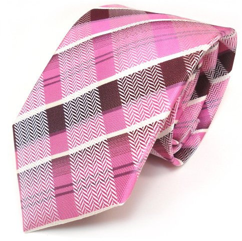 TigerTie Designer Seidenkrawatte in pink rosa lila violett weiss kariert