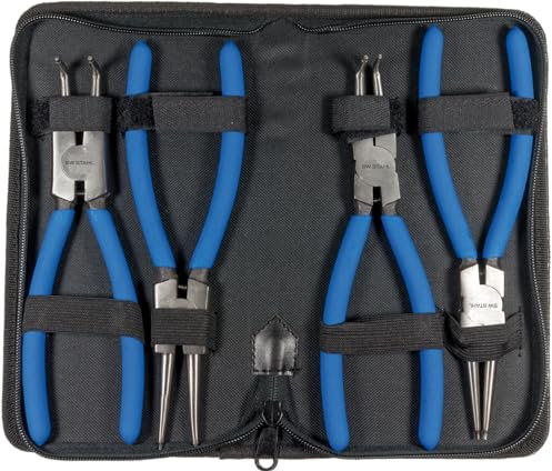 SW-Stahl 41415L Sicherungsringzangensatz, 225 mm, 4-teilig I Innen- & Außenzangen I gerade & gebogen I Sprengringzangen Set I Seegeringzangen Werkzeug inkl. Etui
