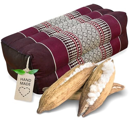 livasia Block Yogakissen eckig - 17x34x12cm - Meditationskissen mit Kapok, Stützkissen Bolster rechteckig, Yoga Pilates Zubehör Nackenkissen, Thaikissen fest handgefertigt (Weinrot)