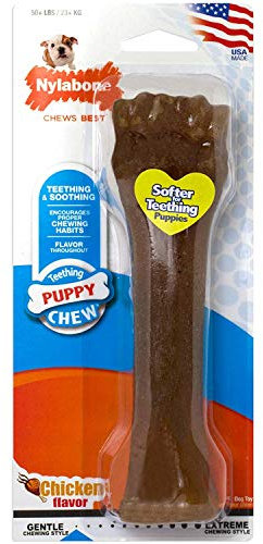 Nylabone, Kauknochen für Welpen und Zahnpflege-Spielzeug für zahnende Welpen, Wohltuender Gummi-Kauknochen, für große Welpen bis 23 kg, Hähnchengeschmack, für sanft kauende/zahnende Hunde