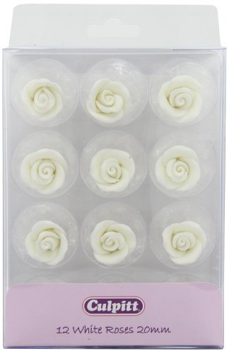 Culpitt Sugar Cake Decorations White Roses 20 mm (Pack of 1, Total 12 Decorations)