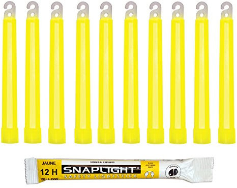 Cyalume SnapLight Knicklichter in Gelb (500-er Pack) - 15 cm Glow Sticks mit Haken am Ende - ultra helle Light Sticks mit einer Leuchtdauer von 12 Stunden