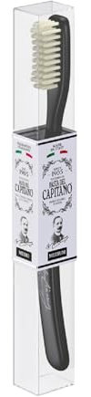 Pasta del Capitano 1905, Vintage-Zahnbürste mit mittelharten Borsten, Nachbildung der Originalversion, Erreicht schwer zugängliche Stellen, 100% Made in Italy, Schwarz