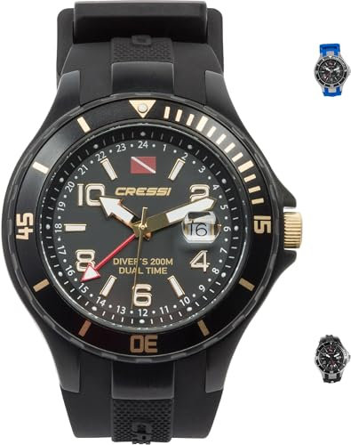 Cressi Traveller Dual Time - Professionelle Taucheruhr, widerstandsfähig 200m / 20 ATM