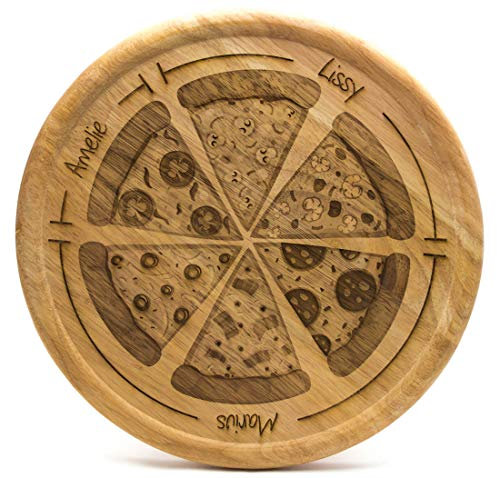 SNEG Pizzateller 32cm aus Holz mit lustiger, persönlicher Gravur und Pizza-Motiv