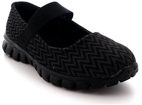 Get Fit Women’s Mary Jane Trainers - Lightweight Breathable Walking Shoes with Hook & Loop Strap - Shock Absorbing Casual Fitness Sneakers for Gym, Travel & Everyday Comfort - Black - UK7/EU40