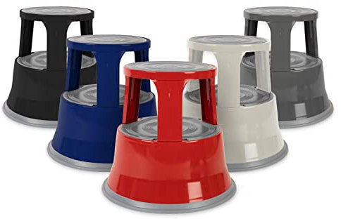 casa pura Tritthocker aus Stahl - Rollhocker 40 cm - 150 kg Tragkraft - Elefantenfuß mit Rollen - rutschfeste Gummi-Trittfläche - lichtgrau