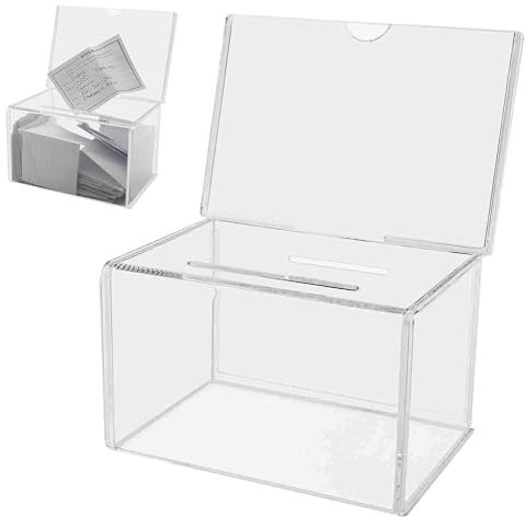 Deflecto Classicimage Suggestion Box Clear - Ideal for Business Cards, Raffle, Coins, Tips & Charity Donations Collection - With Stackable Sign Holder