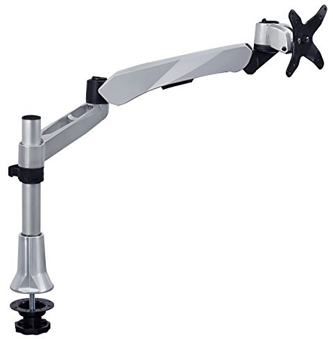 Mount-It! Pole Mounted Height Adjustable Single Arm Swivel Desk Mount Arm (Silver)