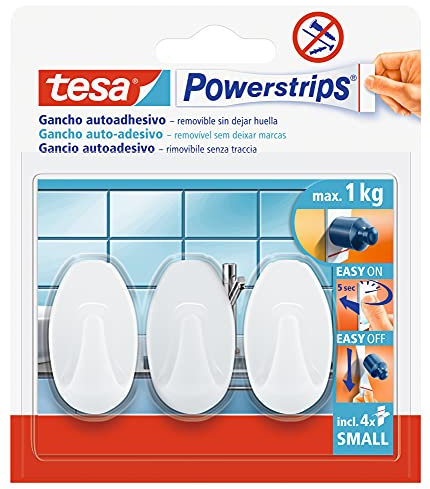 Ganchos blancos ovalados tesa Powerstrips, tamaño S