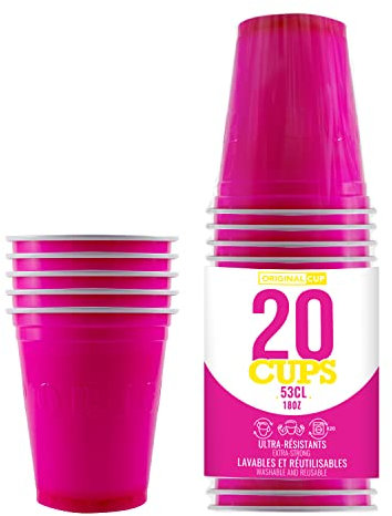 Pack de x20 Original Pink Cups Officiels | Gobelets Américains 53cl Roses | Beer Pong | Qualité Premium | Gobelets en Plastique Réutilisables | Lavables Main et Lave-Vaisselle | OriginalCup®