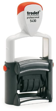 Vielzweckstempel Trodat 5430/L, Datum + 3 Texte Eingegangen, Bezahlt, Gebucht, Kissen blau/rot, 89x48x151 mm