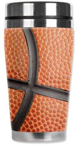 Mugzie Basketball Close-Up Travel Mug with Insulated Wetsuit Cover, 16 oz, Orange