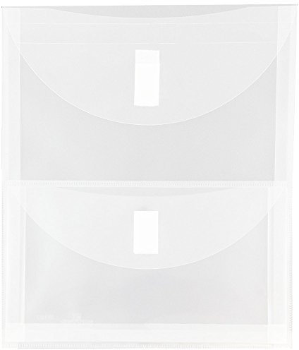 JAM PAPER Plastic Multi Pocket Envelopes with Hook & Loop Closure - 2 Pockets - Letter Open End - 9 3/4 x 11 1/2- Clear - 12/Pack