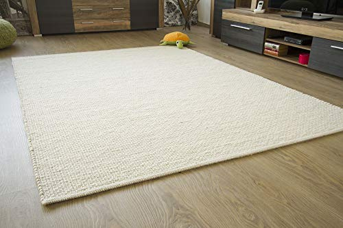Steffensmeier Murnau Handwebteppich - mit Fusselstopp - aus nachhaltiger, Deutscher Produktion - gewalkt - weiß, Größe: 90x160 cm