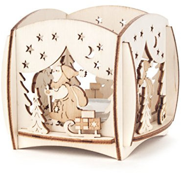 Teelicht-Halter Weihnachtsmann, Laubsäge-Arbeit aus Holz von DREGENO SEIFFEN – Original erzgebirgische Handarbeit, stimmungsvolle Weihnachts-Dekoration
