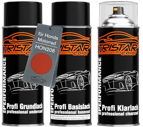 TRISTARcolor Motorradlack Spraydosen Set für Honda Motorrad HON206 Candy Blaze Orange Grundlack Basislack Klarlack Sprühdose 400ml