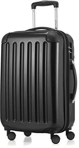 HAUPTSTADTKOFFER Alex - Handgepäck, 55 x 38 x 23 cm, TSA, 4 Rollen, 42 Liter, Reisekoffer, Hartschalenkoffer, Rollkoffer, Bordgepäck Koffer, erweiterbar, Schwarz