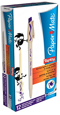Paper Mate Replay - Penna a sfera cancellabile Boîte de 12 Violet