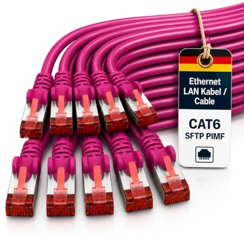 1aTTack.de Lan- Netzwerkkabel Cat6 10x 0.25m RJ45 SFTP PIMF - Magenta | Ethernet-Patchkabel für Gigabit-Netzwerke – für Router, Modem, Switch, PC & Konsole mit RJ45 Stecker