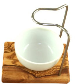 D.O.M. Porte-blaireau design en bois d'olivier avec bol en porcelaine rond 8,5 cm