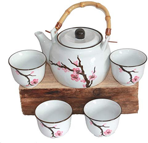 AAF Nommel ®. Teeset Kirschblüte – Sakura - aus Keramik Weiss 5 TLG. im Geschenkkarton Nr. 112