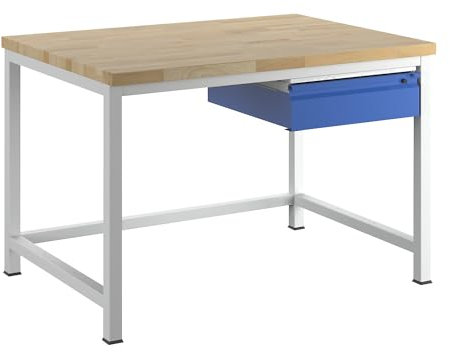 RAU | Werkbank | Gestellbauweise | 1 Schublade Größe L | 1 Querstrebe | Tiefe 900 mm | Breite 1250 mm