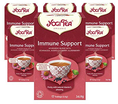 Yogi Tea, Immune Support, Organic Herbal Tea, Vitamin C, Blend of Echinacea, Acerola Cherry and Elderberry, 6 Packs x 17 Tea Bags (102 Teabags Total)