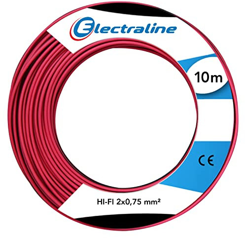 Electraline 60137005D - Bobina di filo Hi-Fi, 10 m, rosso/nero