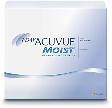 ACUVUE MOIST 1-Day Tageslinsen für empfindliche Augen und Allergiker – Tageskontaktlinsen mit 4,25 dpt und BC 9 – UV Schutz und Komfortables Tragegefühl – 180 Linsen