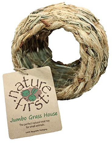 Happy Pet Nature First Jumbo Grass House for Small Animals Durable Flexible Natural Nesting Nibbling Hiding Playing Treat Toy Cage Habitat Accessory