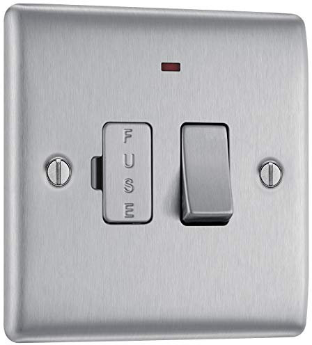BG Electrical Switched Fused Connection Unit with LED Power Indicator, Fused Spur Switch, Double Pole, Raised and Slim Profile, Round Edges, Nexus Metal, Brushed Steel, 13A, NBS52