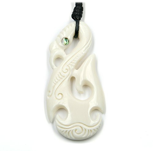 Maori Schmuck Anhänger Feiner Knochen mit Perlmutt Kette Naturprodukt Maori Kettenanhänger handgefertigte Kette mit Schmuck Band Handarbeit Fairtrade