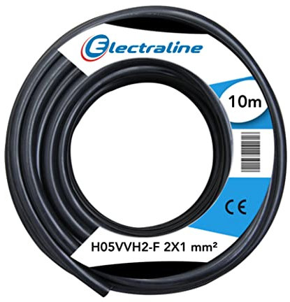 Electraline 10981 H05VVH2-F Cavo, Sezione 2x1 mm, Lunghezza 10 m, Nero