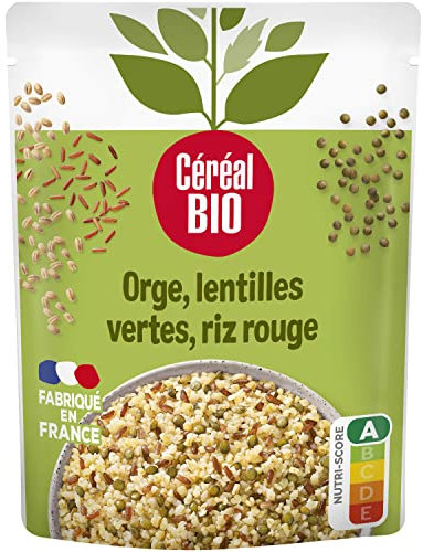 Céréal Bio Orge, Lentilles Vertes, Riz Rouge - Sachet Micro-ondable, Rapide à Réchauffer - Végan et Bio - 250g - 200637