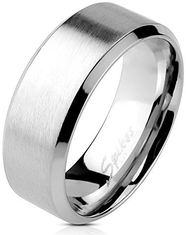 Bungsa 64 (20.4) Edelstahl Ring mit Schrägem Rand Silber Gebürstet Schmuckringe für Damen und Herren Verlobungsringe (Ring Fingerring Partnerringe Verlobungsringe Trauringe Damenring Chirurgenstahl)