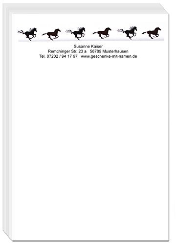 Schreibblock Motiv Pferd, 200 Blatt DIN A5 mit Ihrer Adresse oder jedem anderen beliebigen Text