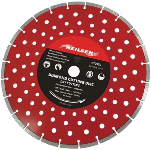 Neilsen CT0930 350mm 14in Segmented Diamond Cutting Disc 120mm Cutting Depth 25.4mm Bore 4400rpm For Concrete Tile Stone Brick Masonry