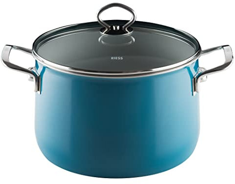 Riess, 0705-010, Fleischtopf mit Glasdeckel, NOUVELLE-AQUAMARIN EXTRA STARK, Durchmessser 24 cm, Höhe 23.5 cm, Inhalt 6.5 Liter, Emaille, Induktion