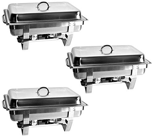 SET 3 x Chafing Dish 9L. Edelstahl inkl. 3 x GN 1/1 Speisewärmer Warmhaltegerät