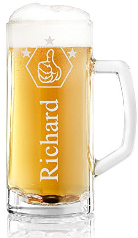 Bierglas mit Gravur - Bierkrug 0,5l personalisiert als Biergeschenk - Geburtstagsgeschenk für Männer - Geschenkidee mit Name Bier - Männer Geschenke - Motiv Daumen Hoch