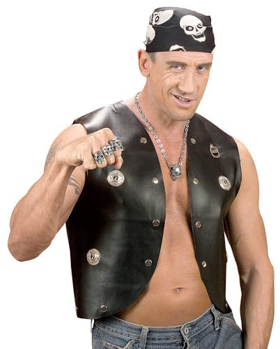 W WIDMANN MILANO Party Fashion 4308B - Weste mit Nieten, Kunstleder, Biker, Rocker, Motto-Party, Karneval